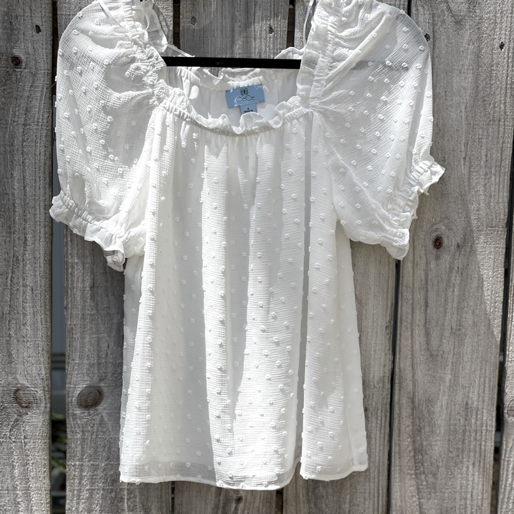EUC Cece short sleeved Swiss dot blouse.